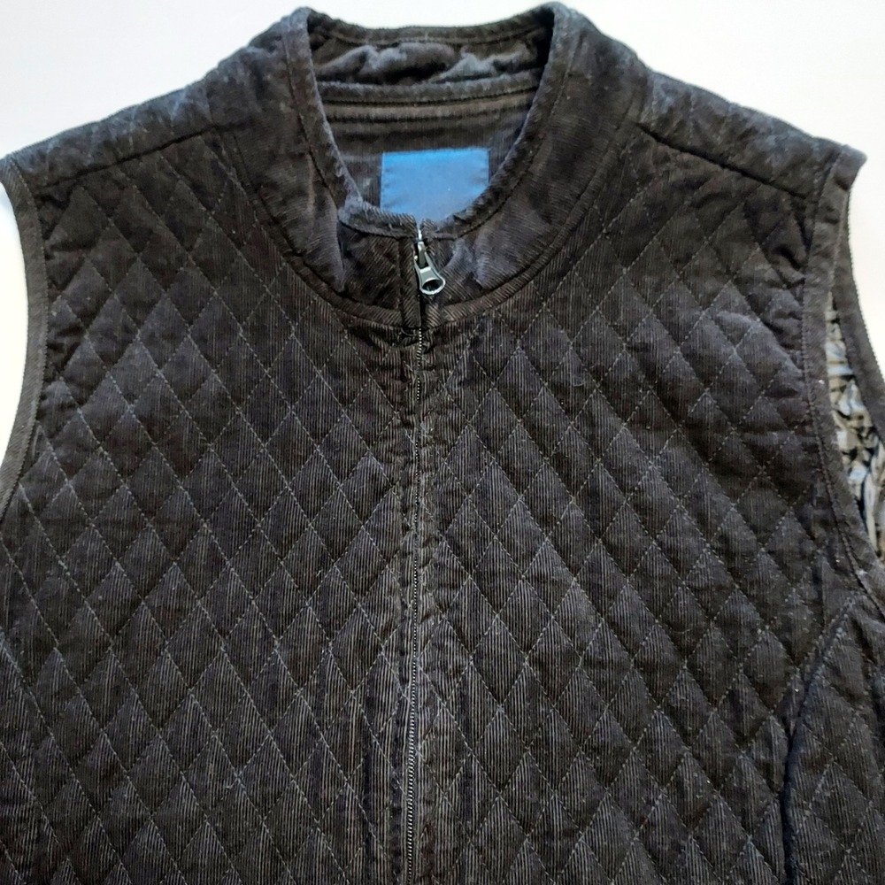 Basic Editions Quilted Corduroy Vest Women's‎ XL Black Full Zip Pockets Lined